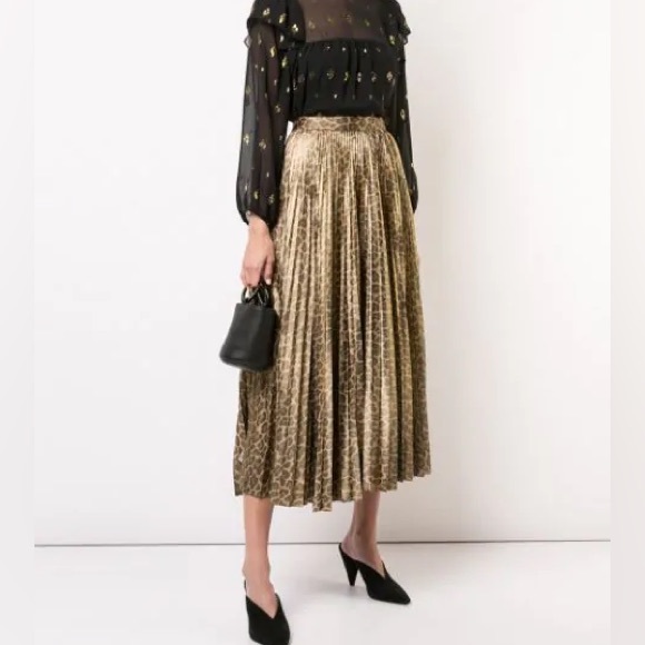 ALC Metallic Leopard Pleated Skirt NWT SZ 4 - Picture 3 of 10